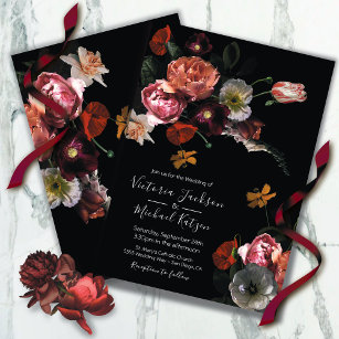 Neoclassieke Floral Moody's & Dark Wedding Kaart