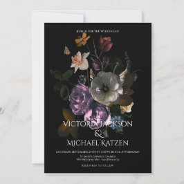 Neoclassieke Floral Moonlight Dark & Moody Wedding Kaart
