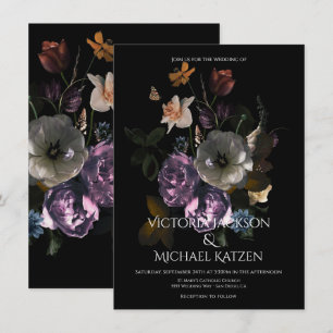 Neoclassieke Floral Moonlight Dark & Moody Wedding Kaart