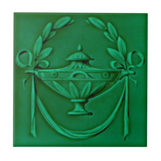 Neoclassieke Green Urn Antiek Repro Faux Relief Tegeltje (Voorkant)