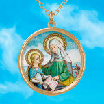 NeoGothic St. Anne en Young Mary (SAU 29) Goud Vergulden Ketting<br><div class="desc">St. Anne-echtgenote van St. Joachim; moeder van Mary, de verloren maagd; grootmoeder van Jezus. St. Anne die Mary leert om de Manuscripten van een boek of een rol te lezen is, misschien, *the* meest vertrouwde motief aan hedendaagse kijkers die deze heilige kenmerkt. Beelden van St. Anne en Young Mary schenken...</div>