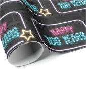 Neon 100th Birthday Marquee op Brick Cadeaupapier (Rol Hoek)