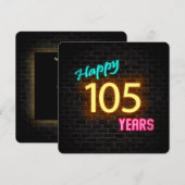 Neon 105th Birthday Sign gloed op steen Kaart (Voorkant / Achterkant)