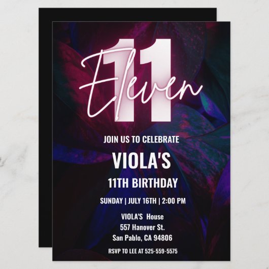Neon 11e verjaardag kaart (Voorkant / Achterkant)