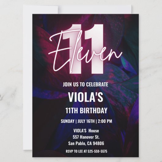 Neon 11e verjaardag kaart (Voorkant)