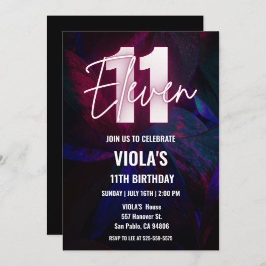Neon 11e verjaardag kaart (Voorkant / Achterkant)