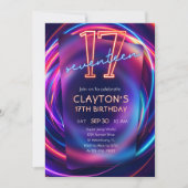 Neon 17e verjaardag uitnodiging (Voorkant)