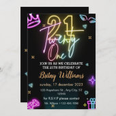 Neon 21e verjaardag uitnodiging (Voorkant / Achterkant)