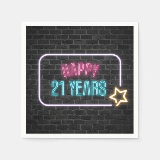 Neon 21st Birthday Marquee op Brick Wall Servet (Voorkant)