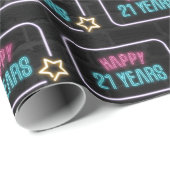 Neon 21st Birthday Marquee op Brick Wrapping Paper Cadeaupapier (Rol Hoek)