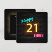 Neon 21st Verjaardag Teken op baksteen Kaart (Voorkant / Achterkant)
