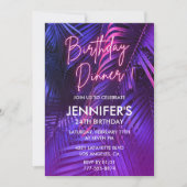 Neon 24e verjaardag uitnodigingen Floral Dinner (Voorkant)