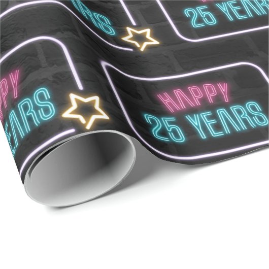 Neon 25th Birthday Marquee op Brick Wrapping Paper Cadeaupapier (Rol Hoek)