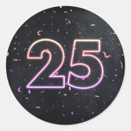 Neon 25th Birthday Sign On Black Ronde Sticker
