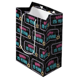 Neon 25th Birthday Sign On Brick Medium Gift Bag Cadeauzakje