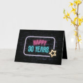 Neon 30e verjaardag marquee op bakstenen kaart (Gele Bloem)