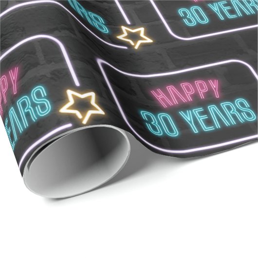 Neon 30th Birthday Marquee op Brick Cadeaupapier (Rol Hoek)