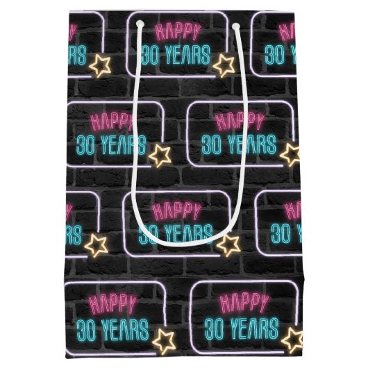 Neon 30th Birthday Sign On Brick Medium Cadeauzakje (Achterkant)