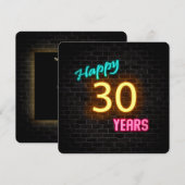 Neon 30th Verjaardag Teken gloeiend op baksteen Kaart (Voorkant / Achterkant)