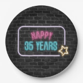 Neon 35th Birthday Marquee op Brick Wall Papieren Bordje (Voorkant)