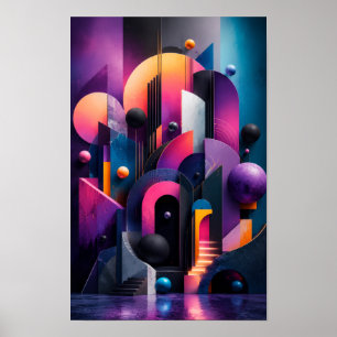 Neon 3D Geometrische Abstracte Muur  Poster