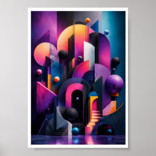 Neon 3D Geometrische Abstracte Muur  Poster
