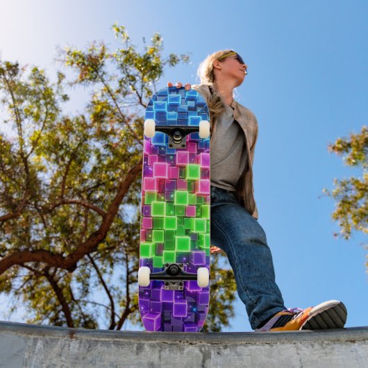 Neon 3D Kubus Skateboard - Elektrisch Blauw Roze (Buiten 1)