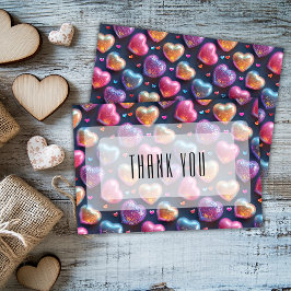 Neon 3D Puffy Valentines Heart Navy Blue Thank You Kaart