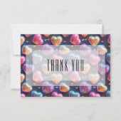 Neon 3D Puffy Valentines Heart Navy Blue Thank You Kaart (Voorkant)