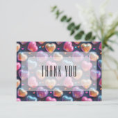 Neon 3D Puffy Valentines Heart Navy Blue Thank You Kaart (Staand voorkant)