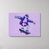 Neon 3D Skeleton Skateboarding – Funny Streetwear Canvas Afdruk (Voorkant)