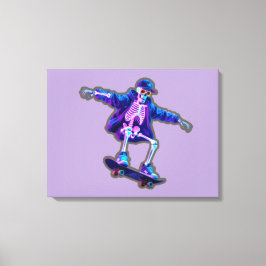 Neon 3D Skeleton Skateboarding – Funny Streetwear  Canvas Afdruk
