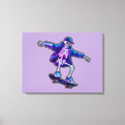 Neon 3D Skeleton Skateboarding – Funny Streetwear Canvas Afdruk (Voorkant)