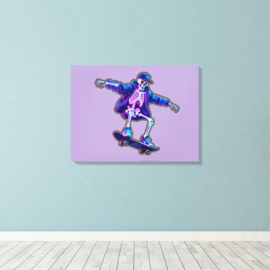 Neon 3D Skeleton Skateboarding – Funny Streetwear Canvas Afdruk (Insitu (Houten vloer))