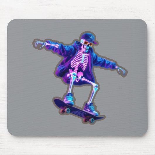 Neon 3D Skeleton Skateboarding – Funny Streetwear Muismat (Voorkant)