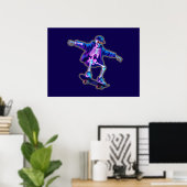 Neon 3D Skeleton Skateboarding – Funny Streetwear  Poster (Thuiskantoor)