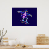 Neon 3D Skeleton Skateboarding – Funny Streetwear  Poster (Keuken)