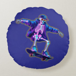 Neon 3D Skeleton Skateboarding – Funny Streetwear  Rond Kussen