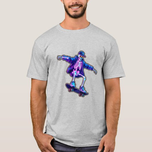 Neon 3D Skeleton Skateboarding – Funny Streetwear  T-shirt (Voorkant)