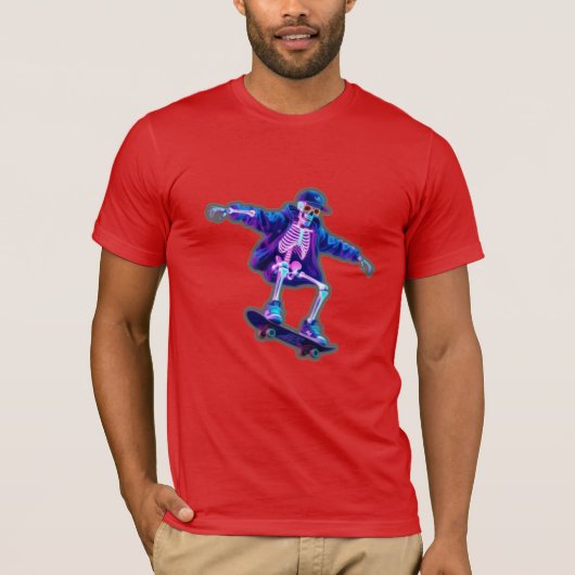 Neon 3D Skeleton Skateboarding – Funny Streetwear  T-shirt (Voorkant)