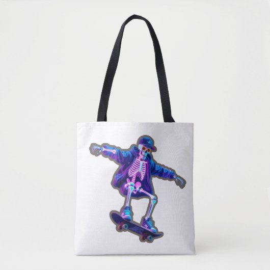 Neon 3D Skeleton Skateboarding – Funny Streetwear Tote Bag (Voorkant)