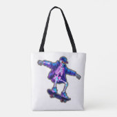 Neon 3D Skeleton Skateboarding – Funny Streetwear Tote Bag (Achterkant)