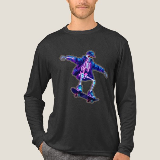 Neon 3D Skeleton Skateboarding – Funny Streetwear  Tri-Blend Shirt (Voorkant volledig)