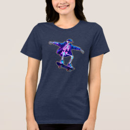 Neon 3D Skeleton Skateboarding – Funny Streetwear  Tri-Blend Shirt