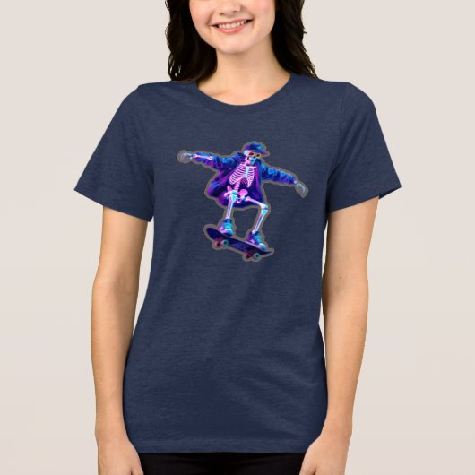 Neon 3D Skeleton Skateboarding – Funny Streetwear  Tri-Blend Shirt (Voorkant)