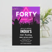 Neon 40ste verjaardag uitnodiging (Staand voorkant)