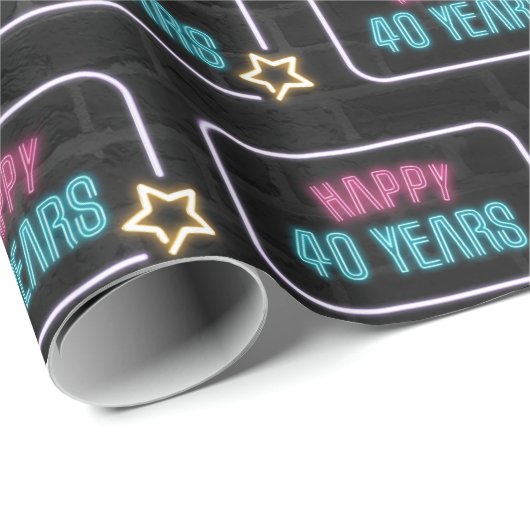 Neon 40th Birthday Marquee op Brick Wrapping Paper Cadeaupapier (Rol Hoek)