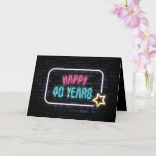 Neon 40th Birthday Sign On Brick Card Kaart