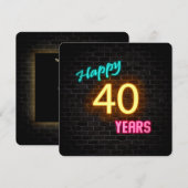 Neon 40th Verjaardag Teken gloeien op baksteen Kaart (Voorkant / Achterkant)