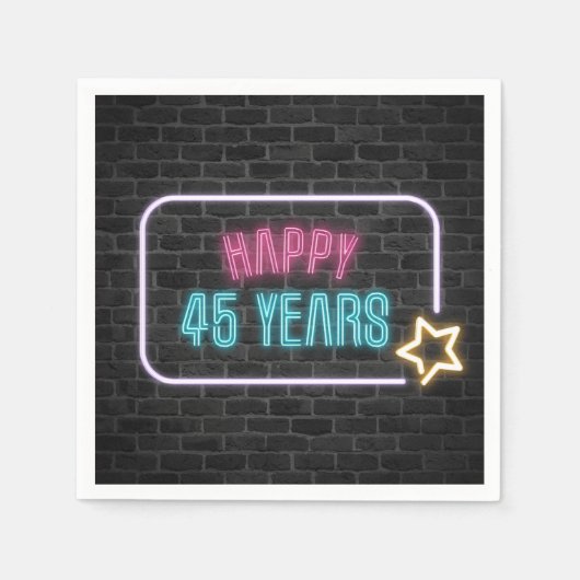 Neon 45th Birthday Marquee op Brick Wall Servet (Voorkant)